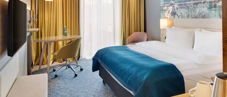 In-room safe, desk, laptop workspace, blackout drapes