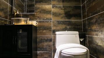 Shower, hair dryer, slippers