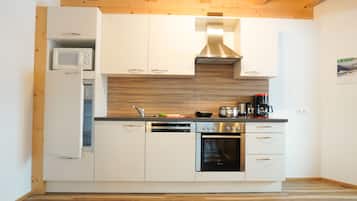 Family Apartment, 2 Bedrooms, Kitchen, Courtyard View | Private kitchen | Full-sized fridge, microwave, oven, stovetop