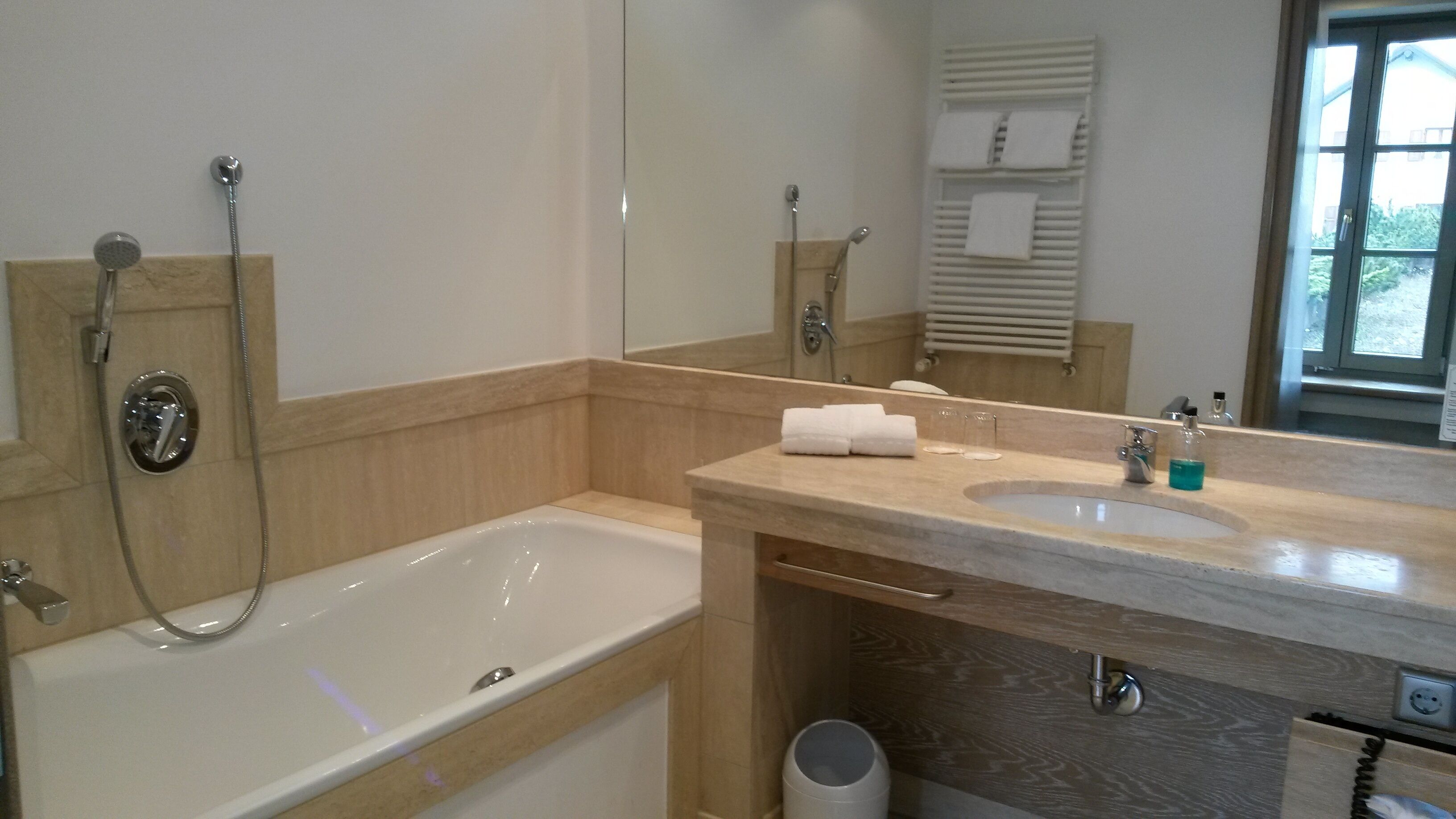 free toiletries, hair dryer, towels