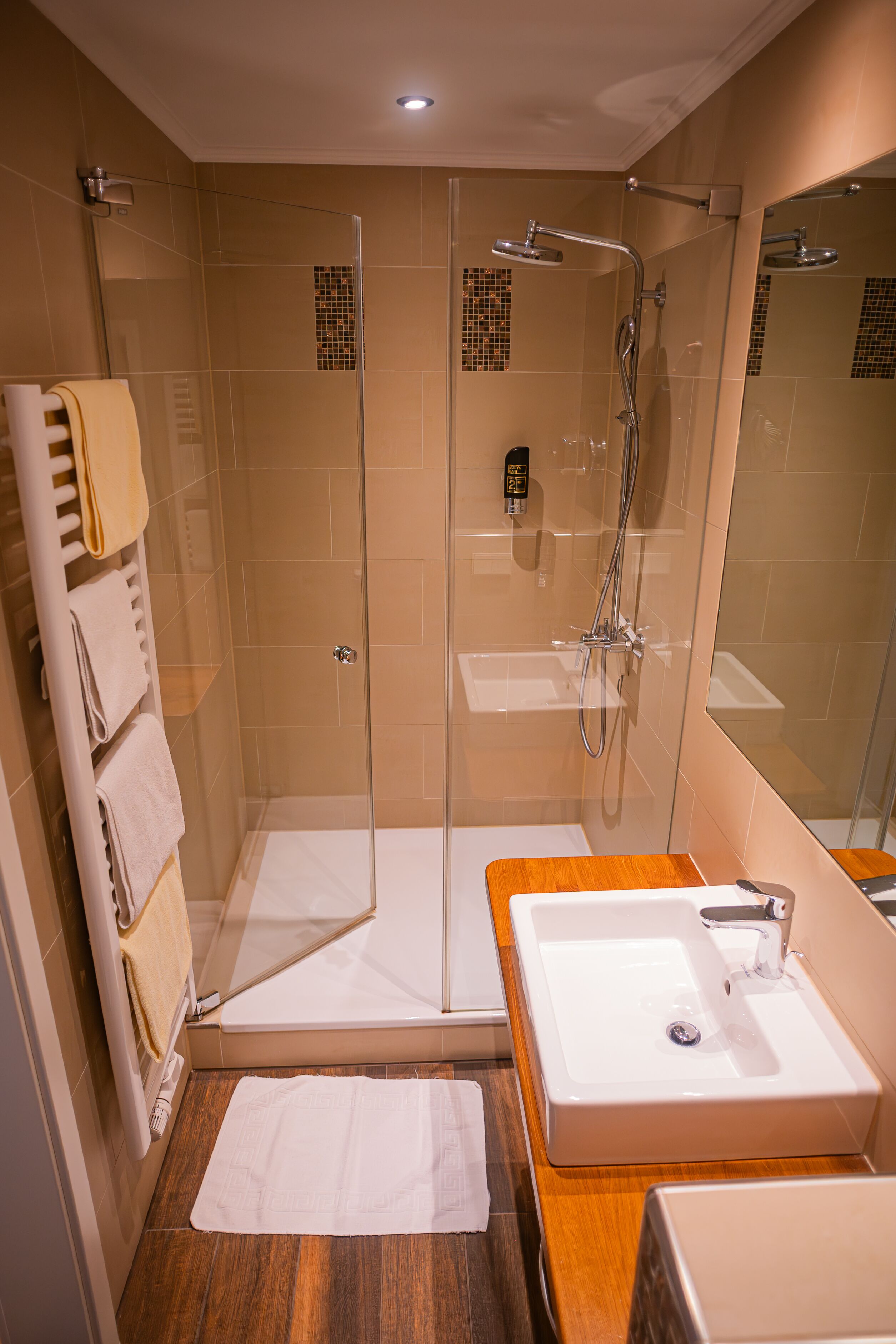 superior double room, river view | bathroom | shower, hair dryer, bathrobes, slippers