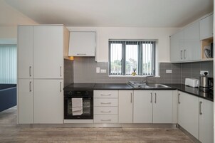 Frigorífico, microondas, horno y placa de cocina