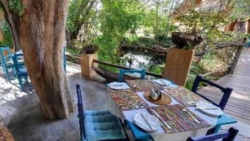 International cuisine, garden views