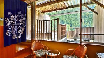 Japanese Style Room with Open Air Bath, Mountain View | Living area | Flat-screen TV