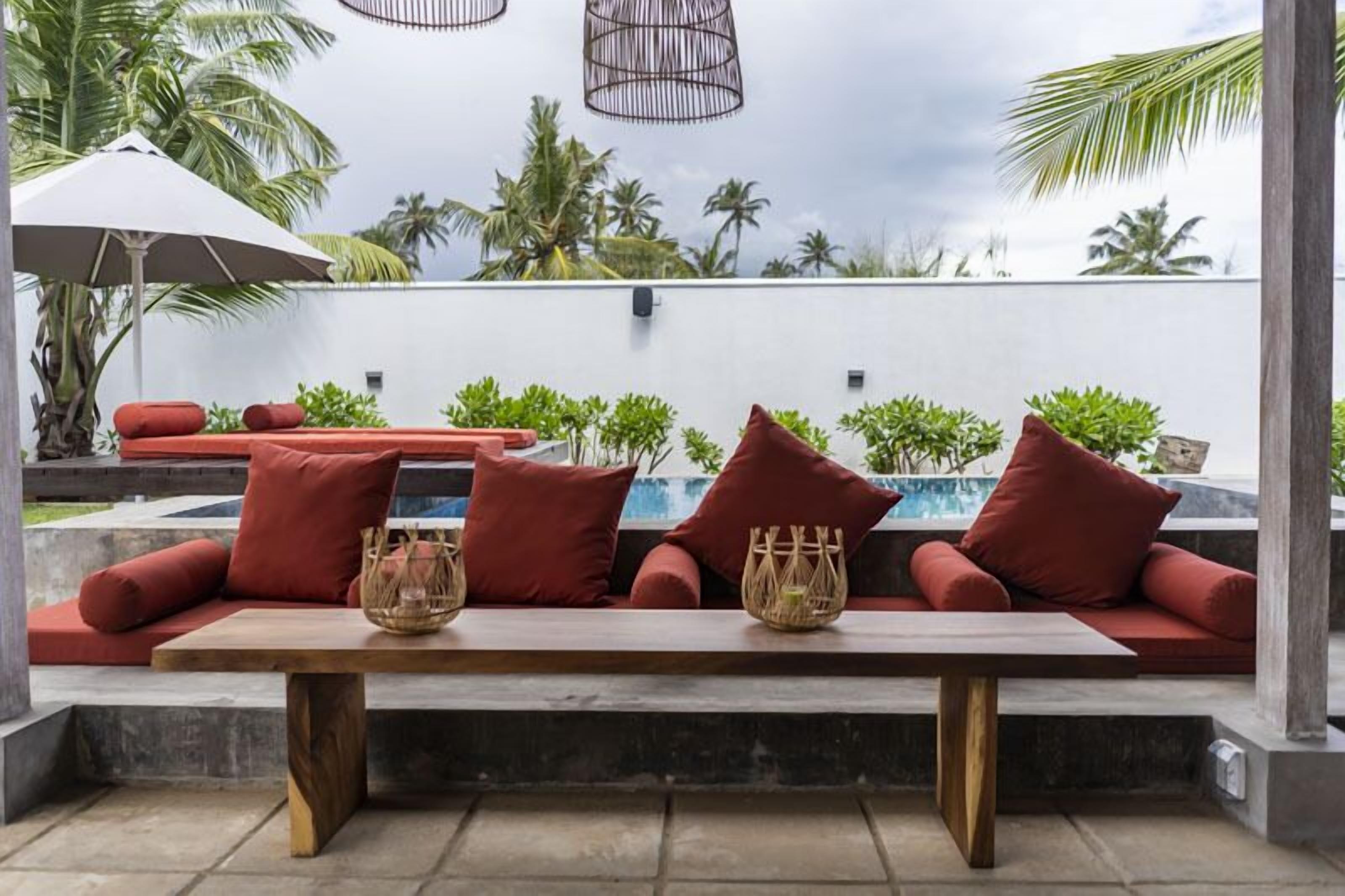 outdoor pool, pool umbrellas, pool loungers