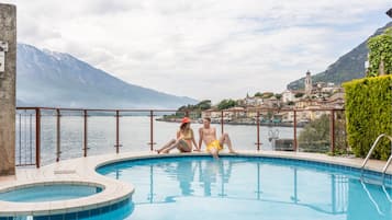 Outdoor pool, pool umbrellas, pool loungers