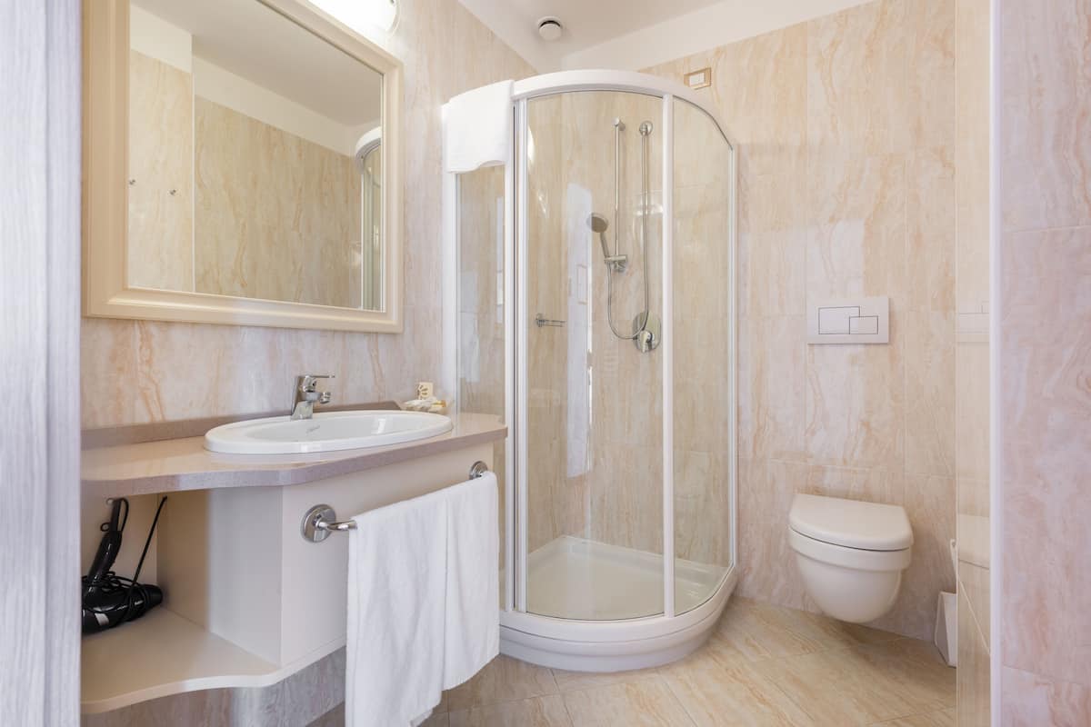 free toiletries, hair dryer, towels