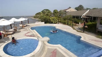 Outdoor pool, pool umbrellas