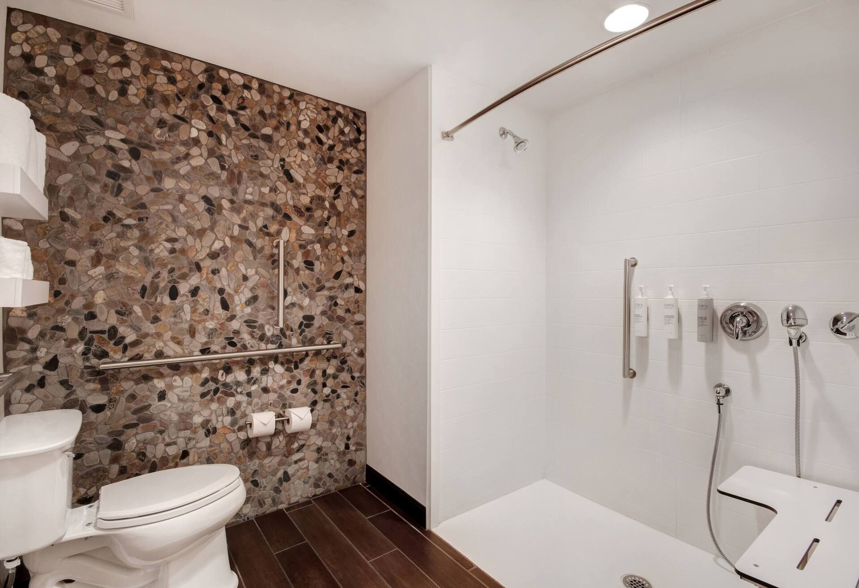 room, 2 queen beds, accessible (roll in shower) | bathroom | designer toiletries, hair dryer, towels, toilet paper