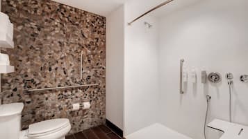 Room, 2 Queen Beds, Accessible (Roll In Shower) | Bathroom | Designer toiletries, hair dryer, towels, toilet paper