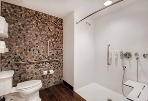 Room, 2 Queen Beds, Accessible (Roll In Shower) | Bathroom | Designer toiletries, hair dryer, towels, toilet paper