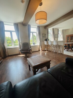 公寓, 1 间卧室, 河景 (Antonie - An der Untertrave 106) | 起居区 | 40-英寸电视（配备有线频道）