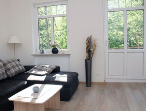 Departamento Confort, balcón | Área de sala de estar | Televisión de pantalla plana