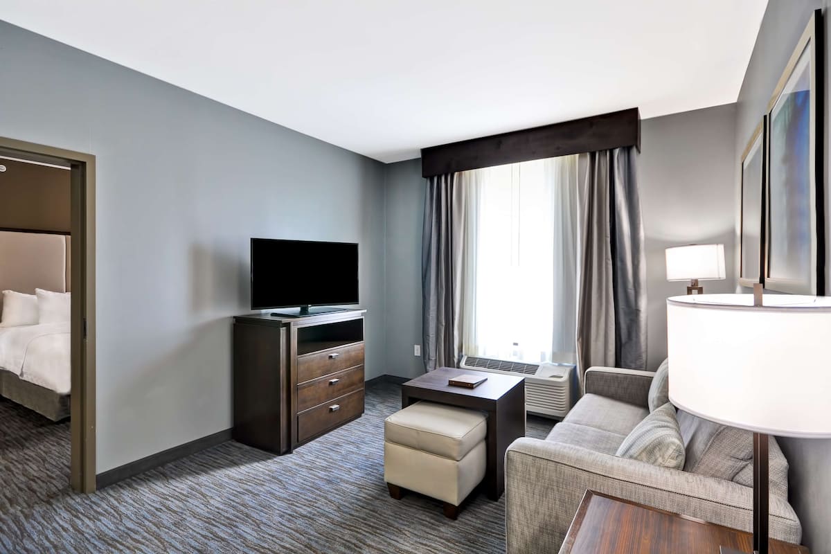 Flat-screen TV, MP3 dock