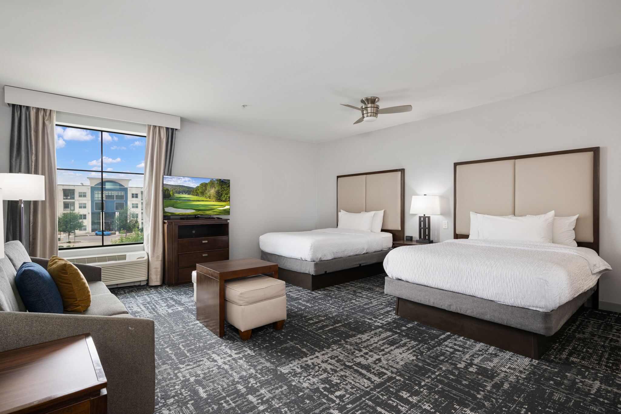 Flat-screen TV, MP3 dock