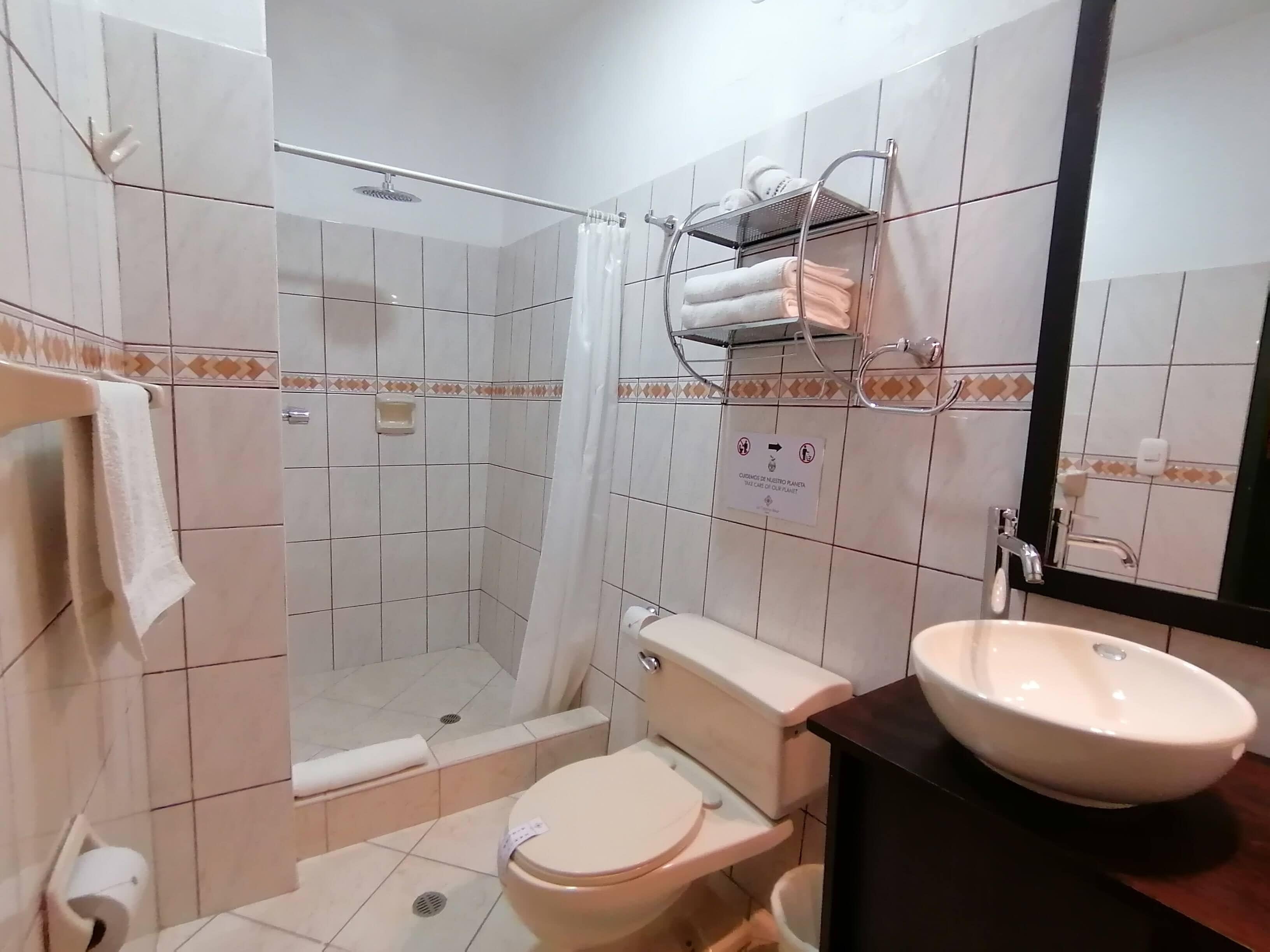 shower, rainfall showerhead, free toiletries, hair dryer