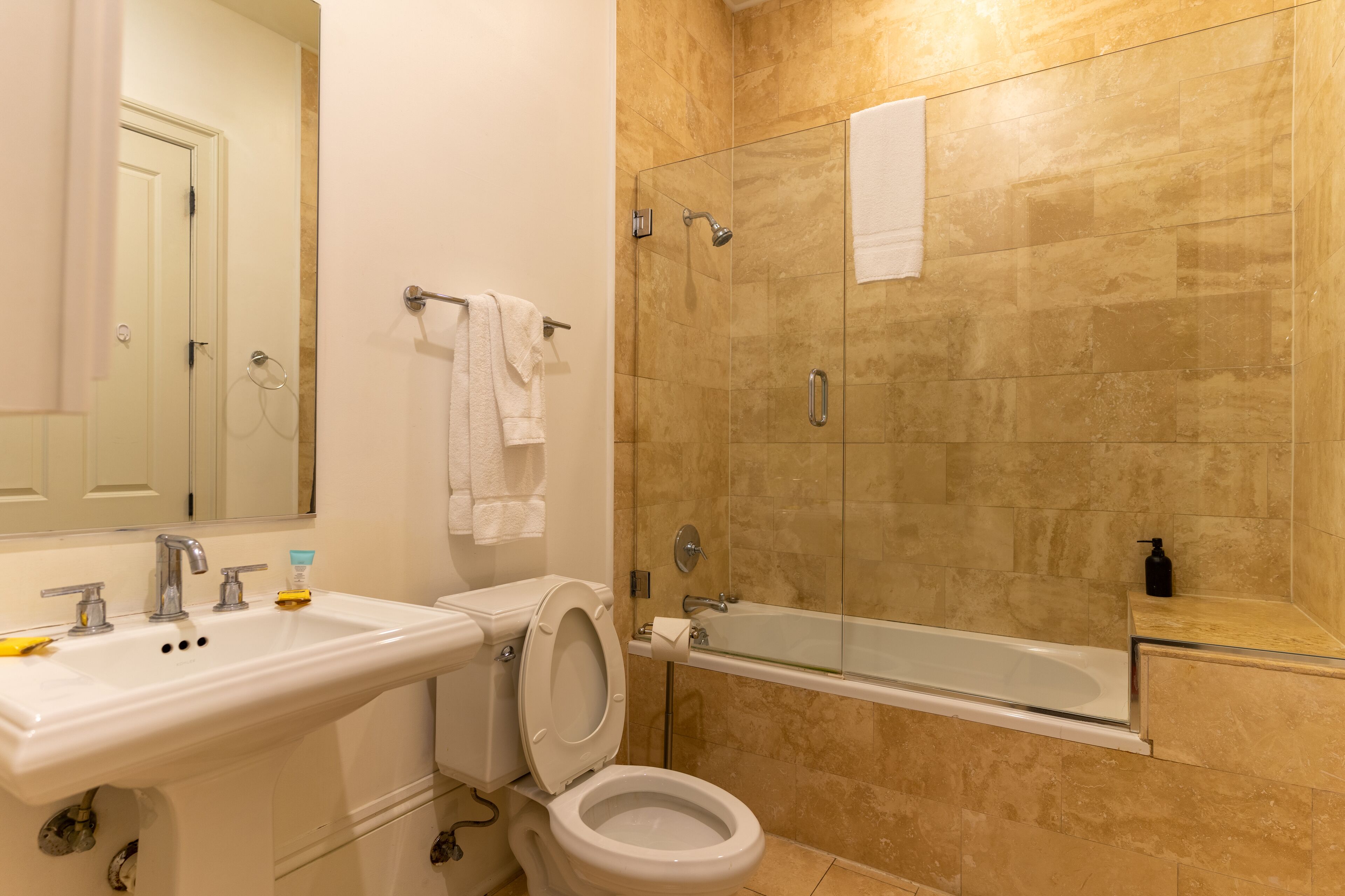 shower, rainfall showerhead, towels