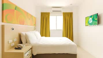 In-room safe, desk, laptop workspace, blackout curtains