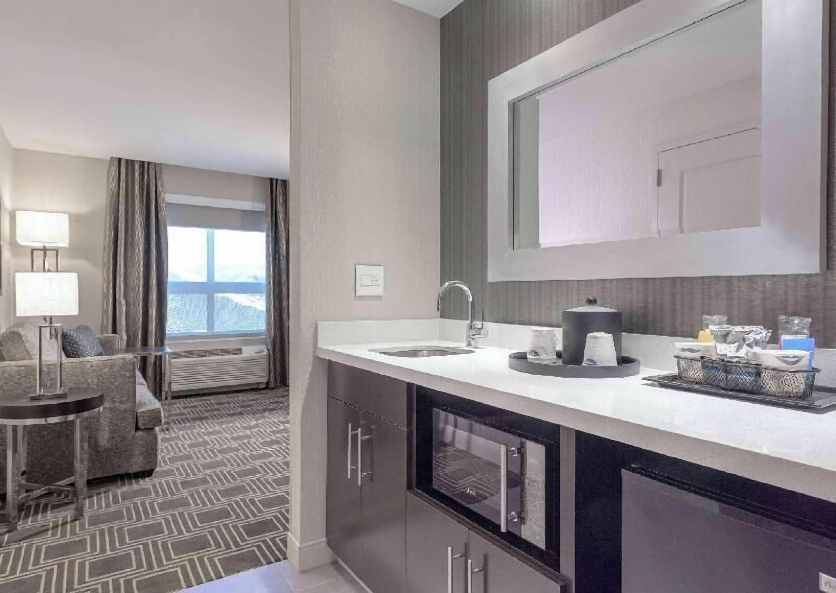 Fridge, microwave, coffee/tea maker