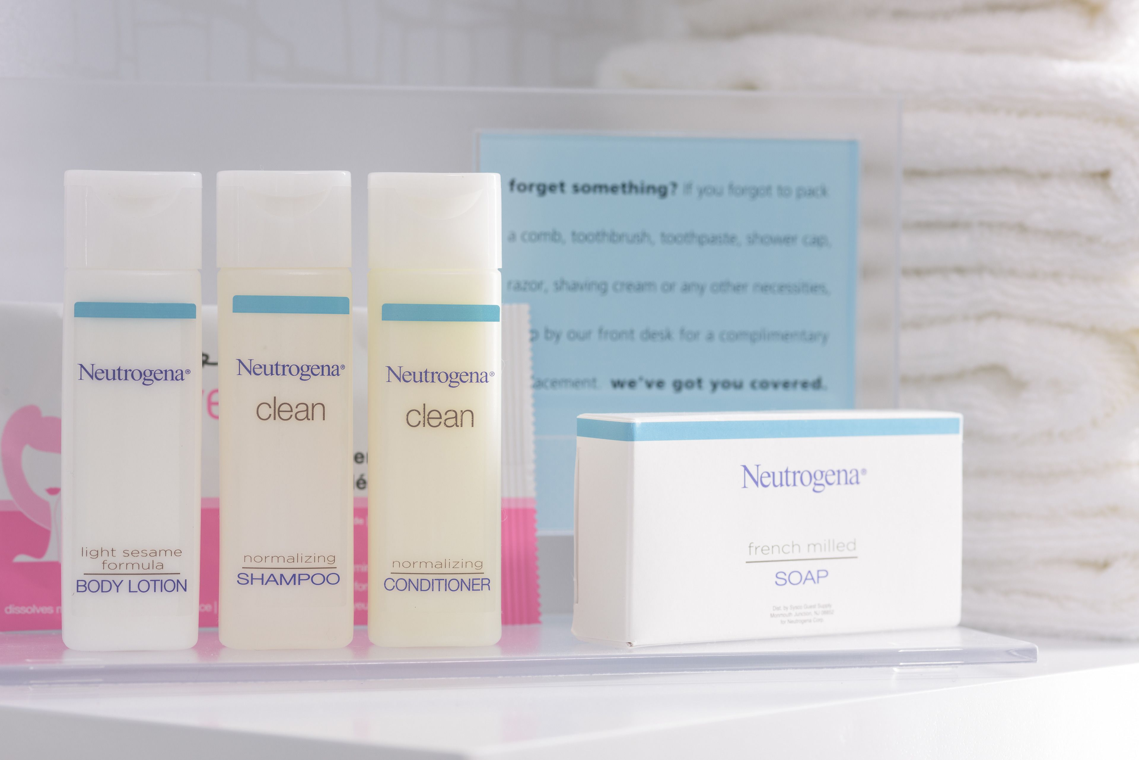 free toiletries, hair dryer, towels