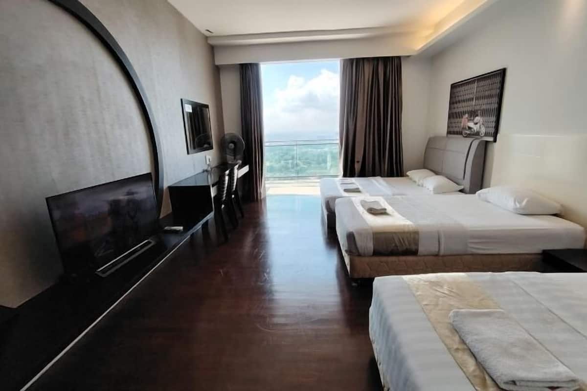 1 bedroom, desk, laptop workspace, blackout curtains