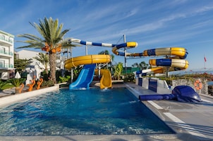 Indoor pool, outdoor pool, pool umbrellas, sun loungers