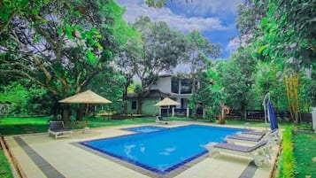 Outdoor pool, pool loungers