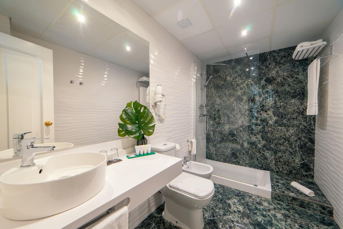 standard double or twin room | bathroom | shower, free toiletries, hair dryer, towels