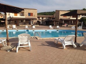 Outdoor pool, sun loungers