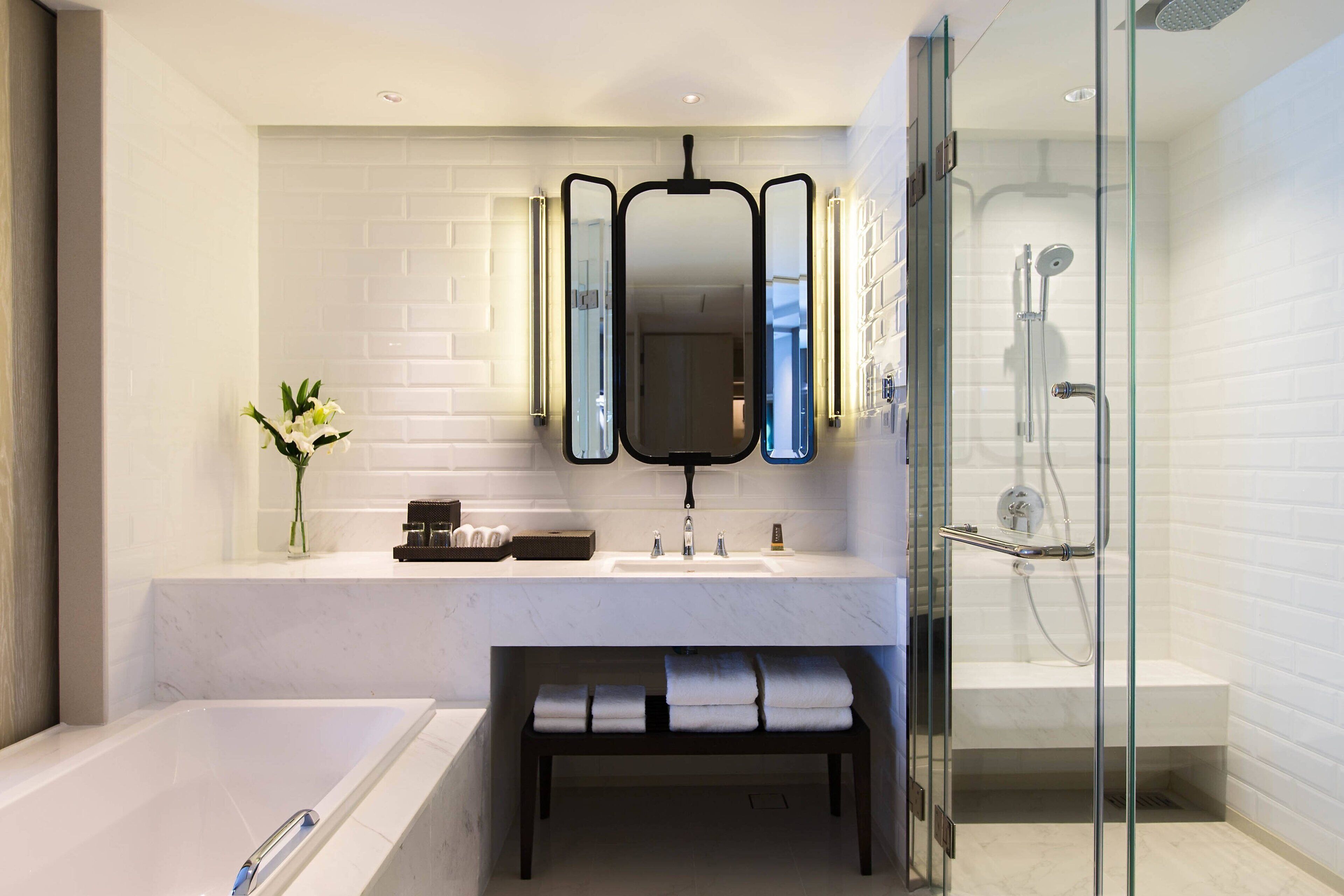 Shower, free toiletries, hair dryer, bathrobes