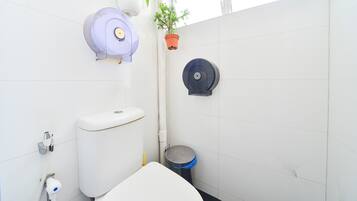 Shower, free toiletries, bidet, towels