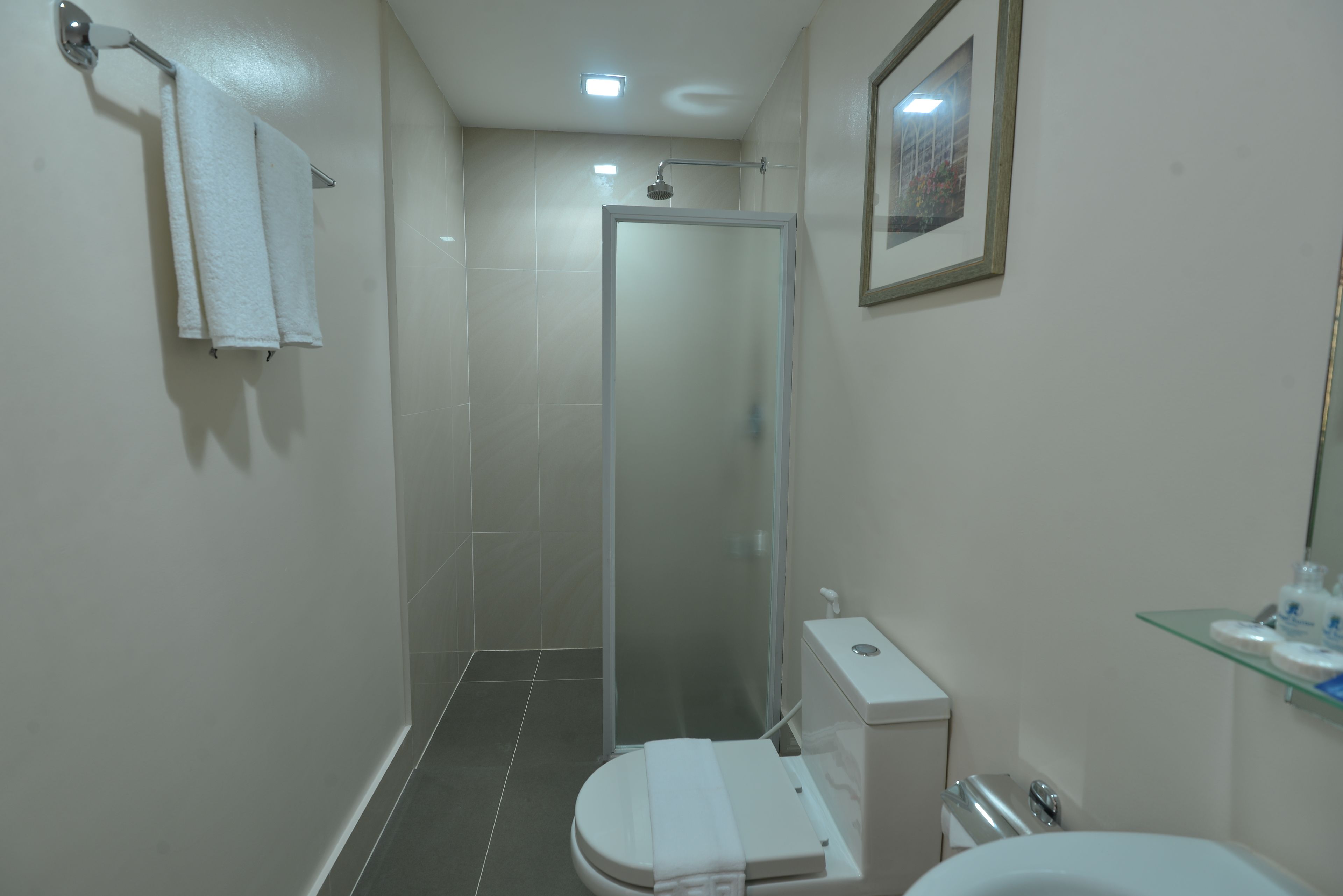 shower, bathrobes, slippers, bidet