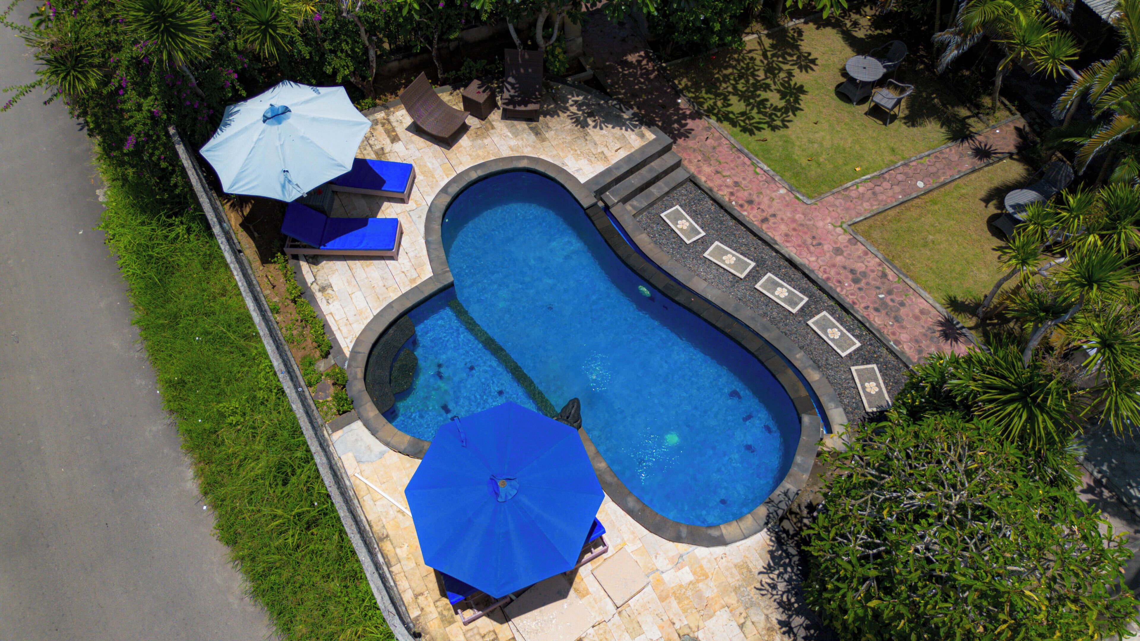 outdoor pool, pool loungers