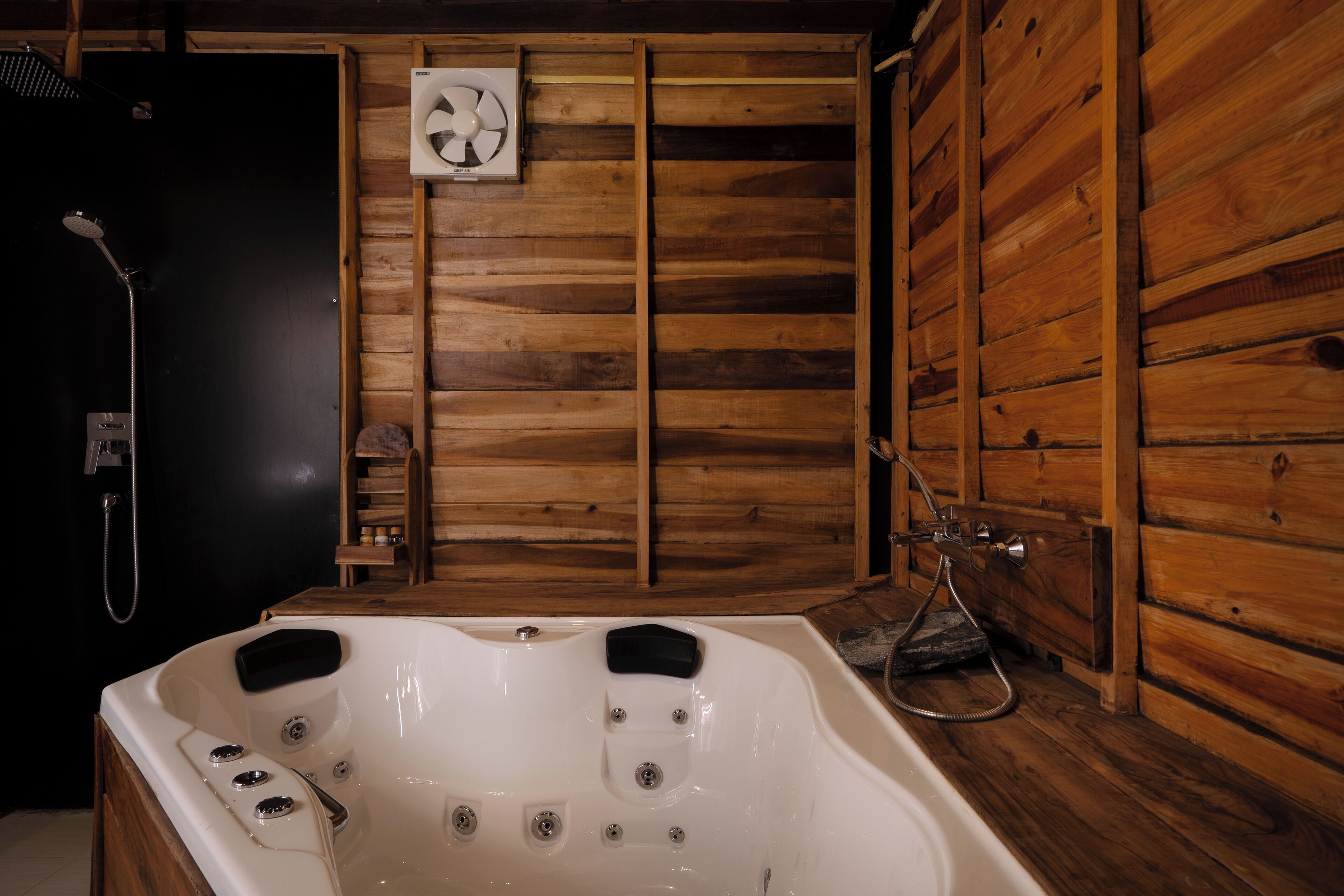 natures royalty, river view villa | bathroom | separate bathtub and shower, rainfall showerhead, free toiletries