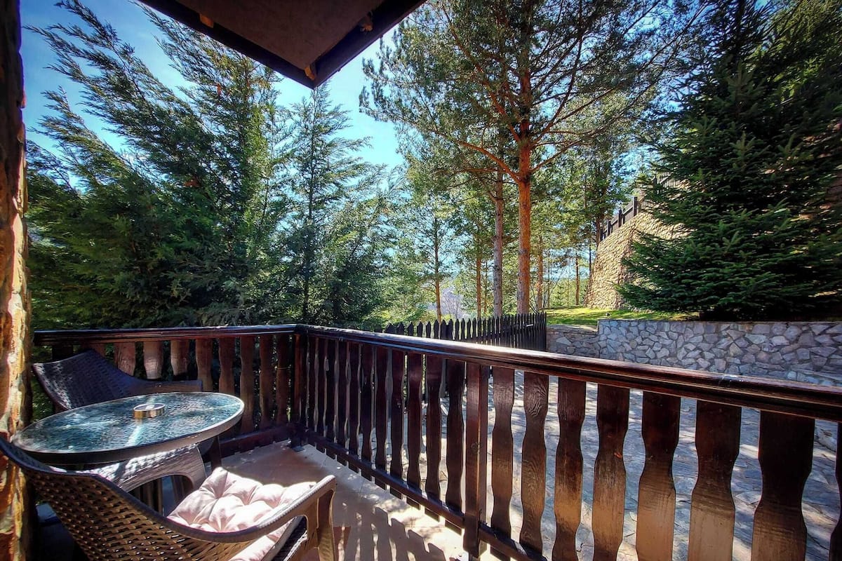 Habitación superior con 1 cama matrimonial o 2 individuales, vista a la montaña | Vista del balcón