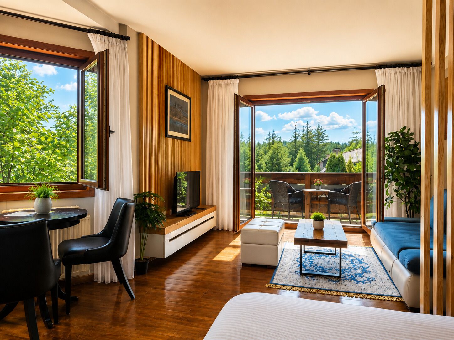 Quarto casal ou duplo luxo, vista para a piscina | Frigobar, cofres nos quartos, Wi-Fi de cortesia, roupa de cama