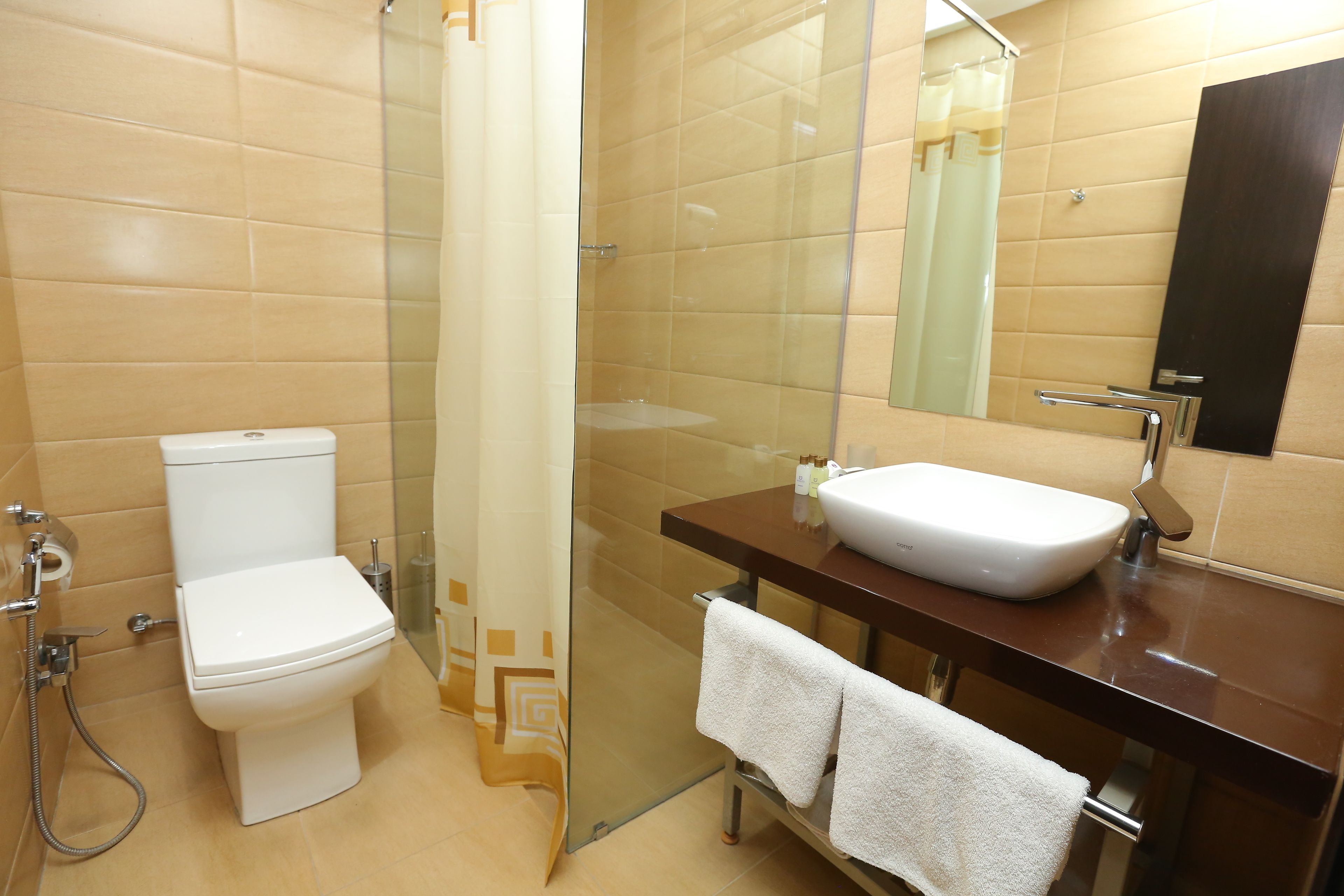 standard double or twin room | bathroom | shower, free toiletries, hair dryer, slippers