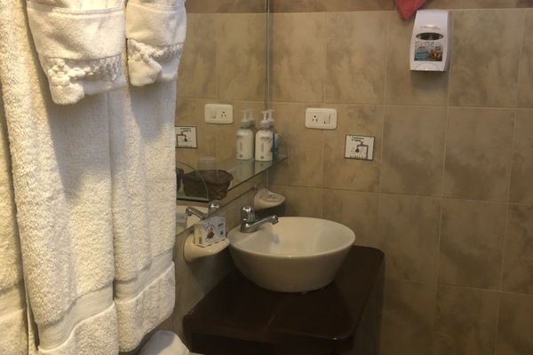 Cuádruple Standard | Bathroom | Shower, free toiletries, hair dryer, towels