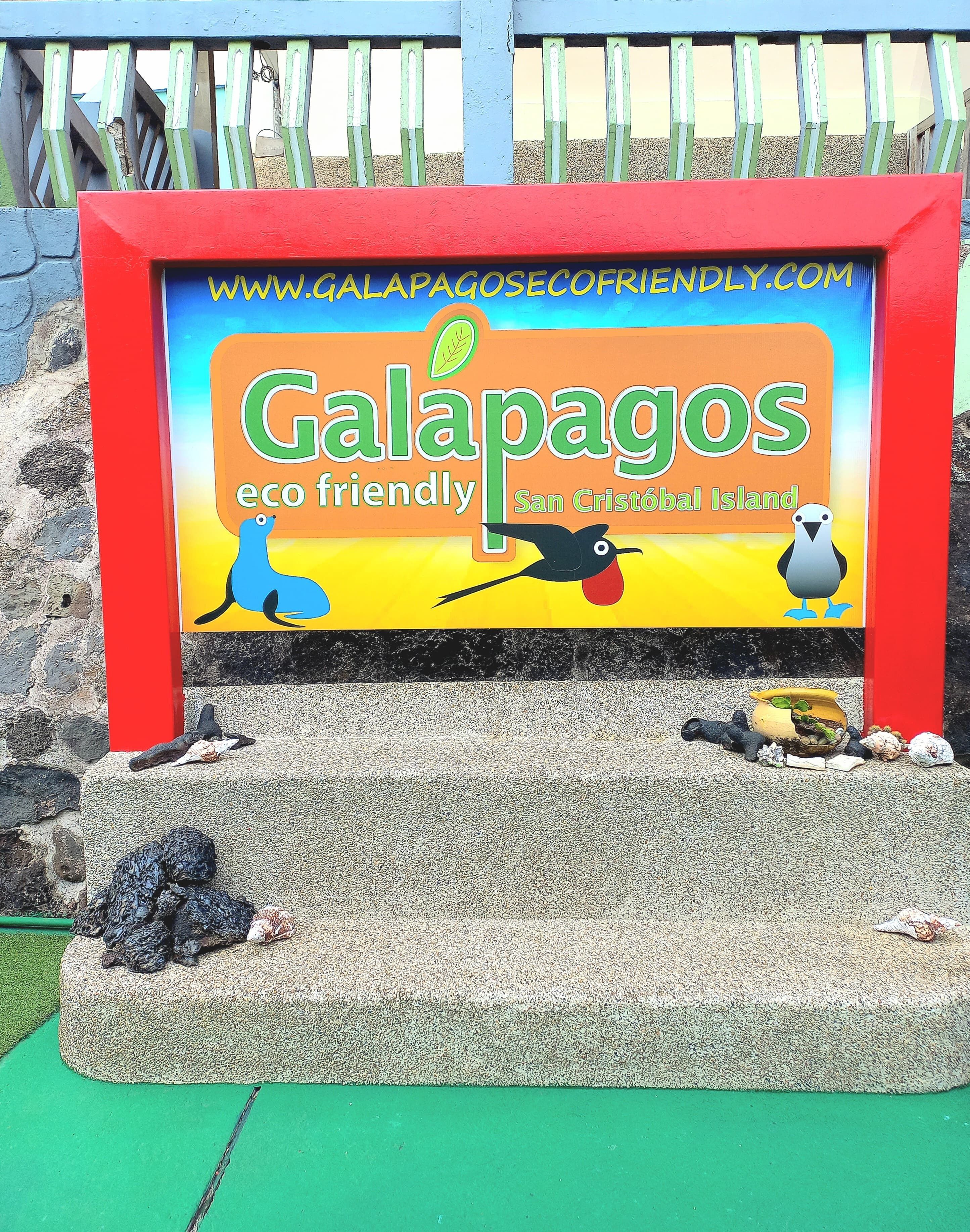 A sign for Galapagos eco-friendly San Cristóbal Island.