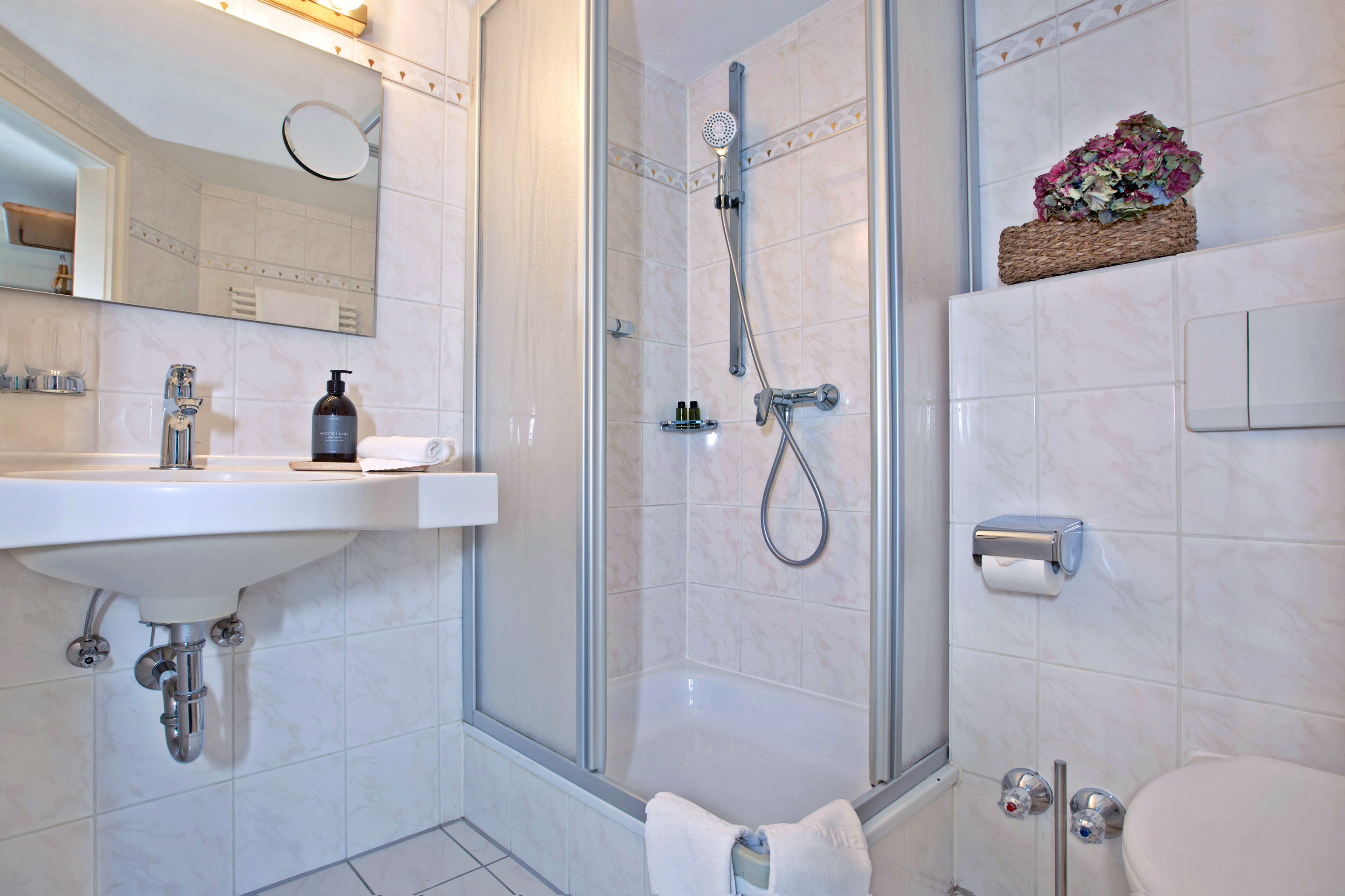 double room | bathroom | shower, hair dryer, towels