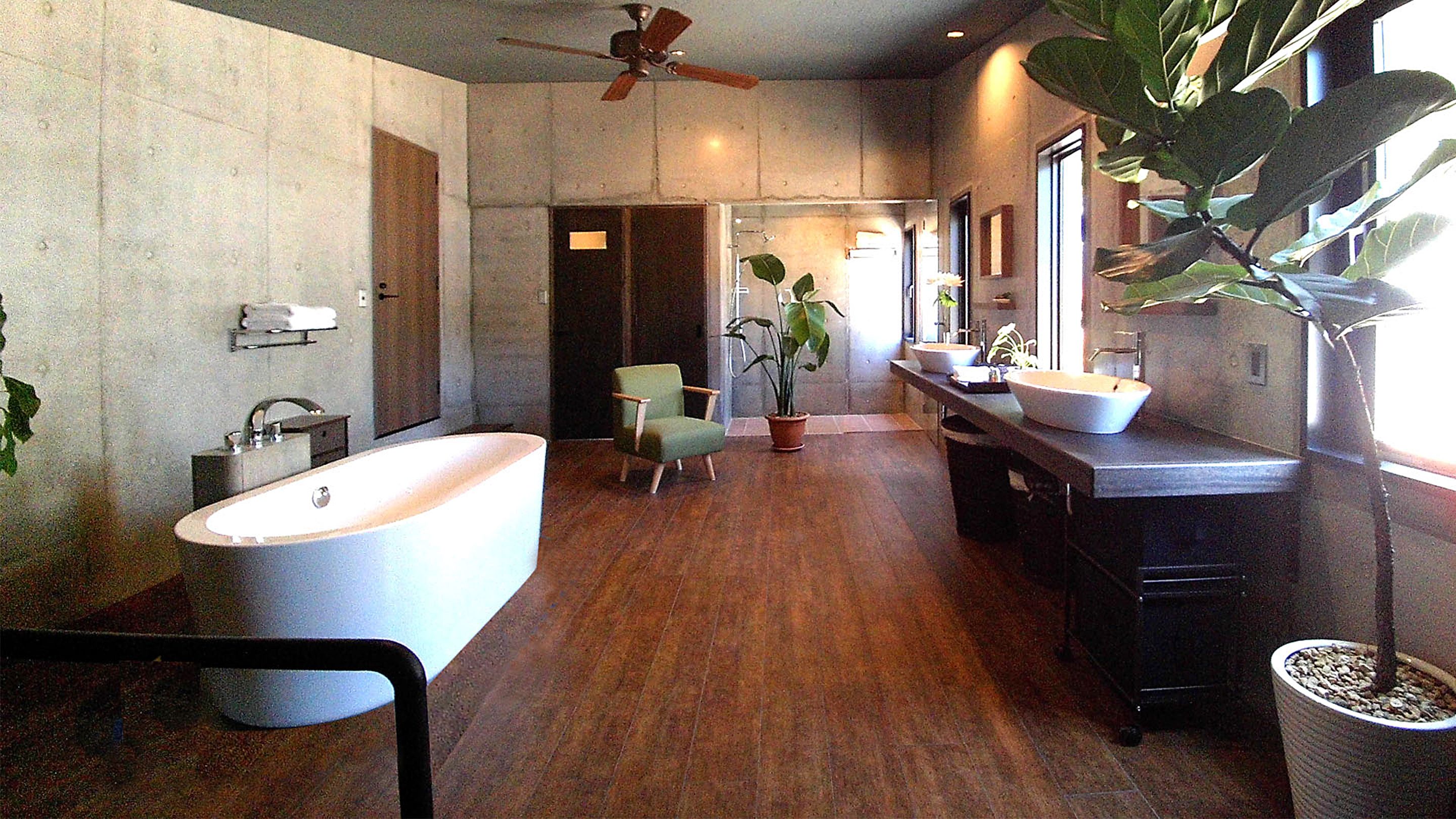 separate bathtub and shower, designer toiletries, hair dryer, bathrobes