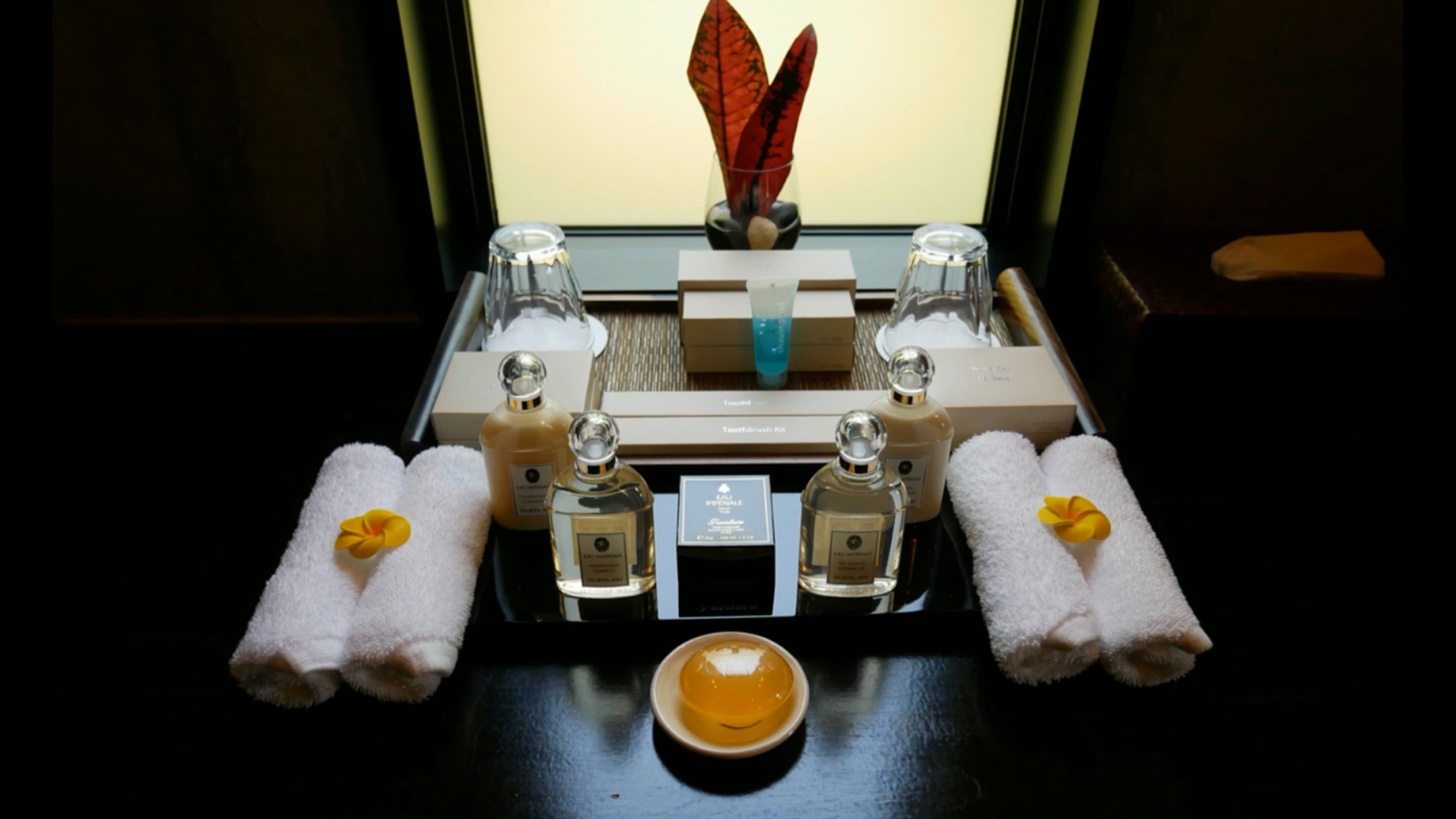 separate bathtub and shower, designer toiletries, hair dryer, bathrobes