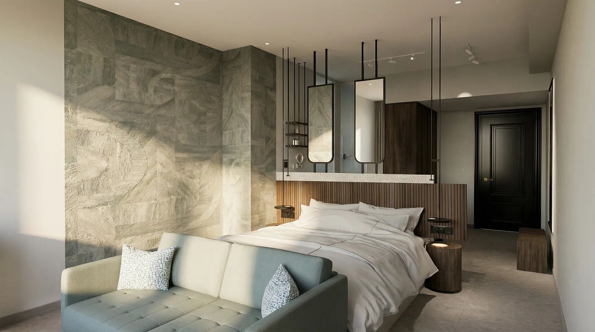 Studiosuite – junior | Safe på rommet, skrivebord, blendingsgardiner og lydisolert