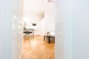 Suite (Opal 17, Cleaning Fee Included) | Living area | Flat-screen TV - Vienna Prestige Apartments - Graben, by Welcome2Vienna (Vienna)