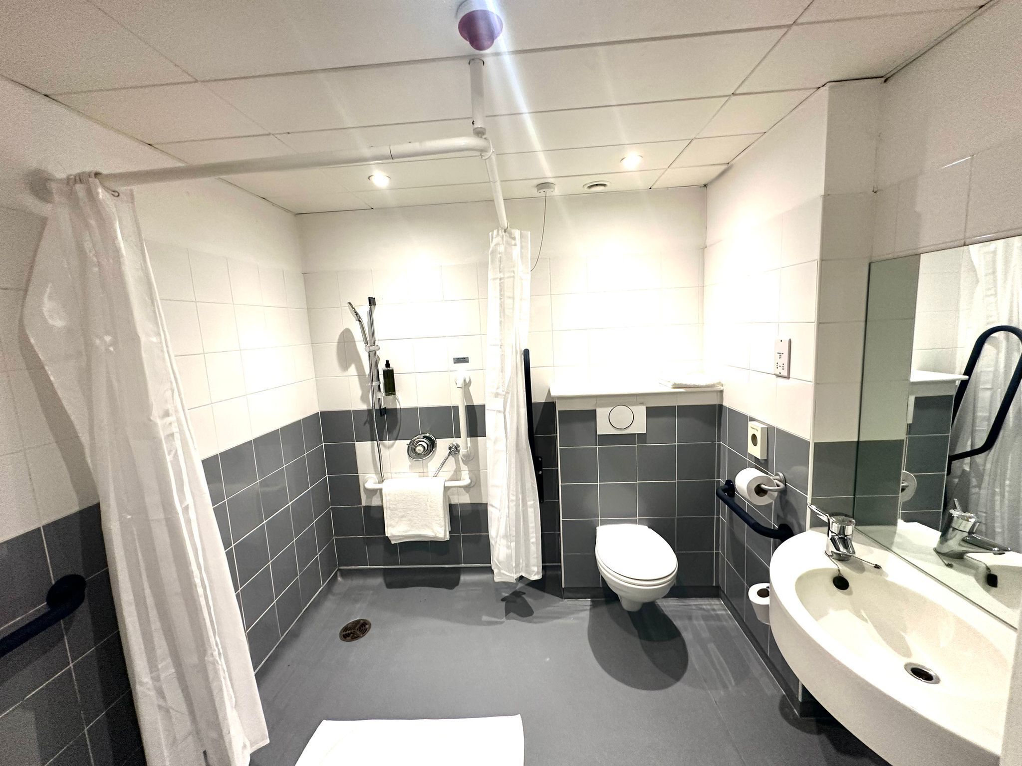 Habitación estándar doble | Baño | Ducha, artículos de higiene personal ecológicos, toallas y jabón