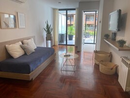 Deluxe Apartment, 1 Double Bed with Sofa bed | Living area | 32-inch flat-screen TV with digital channels, LED TV, Netflix