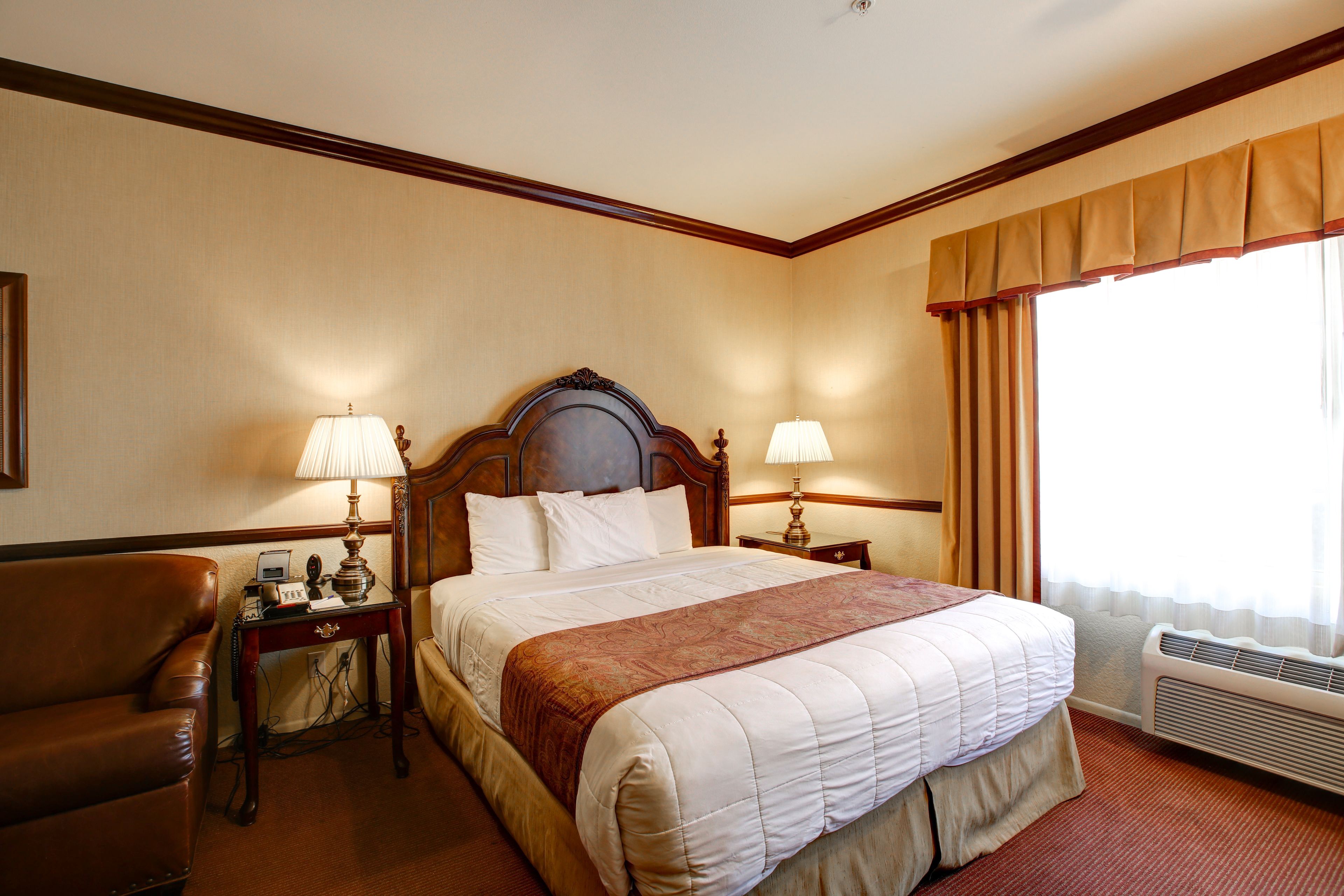 desk, laptop workspace, blackout curtains, iron/ironing board