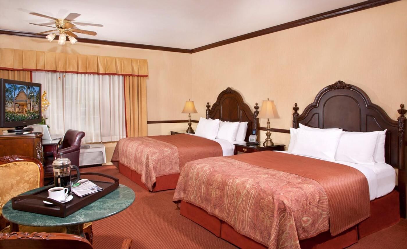 desk, laptop workspace, blackout curtains, iron/ironing board