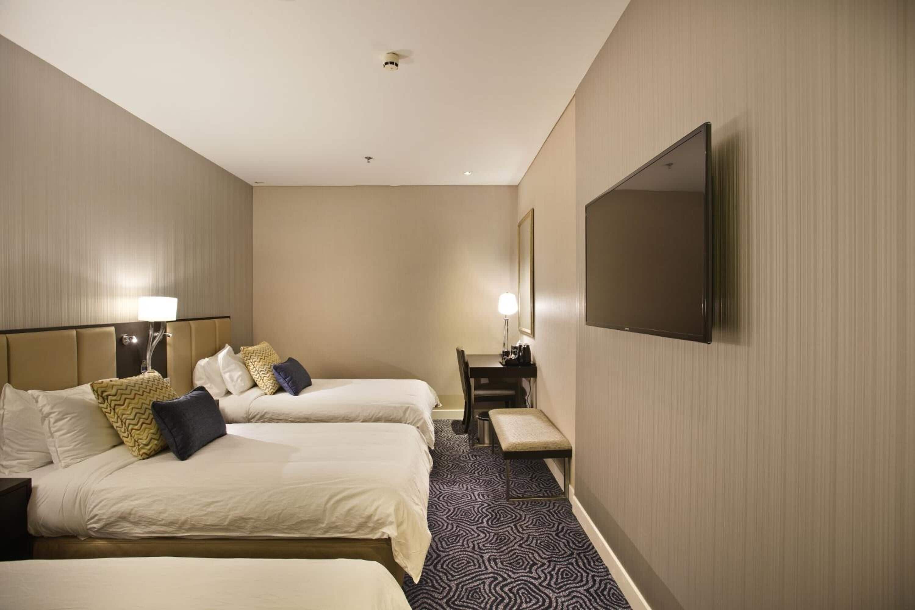 premium bedding, down duvets, desk, soundproofing