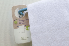 Shower, hydromassage showerhead, eco-friendly toiletries, towels